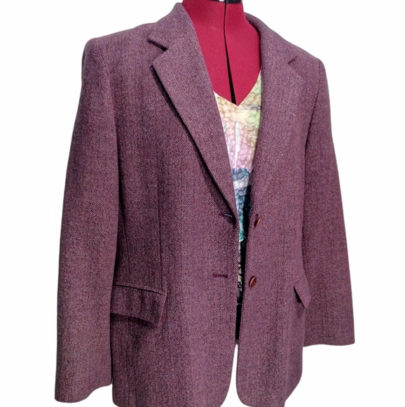 Pendleton Jackets & Blazers - Pendleton Vintage Long 80s 90s Purple Herringbone Wool Button Up Blazer Size 12